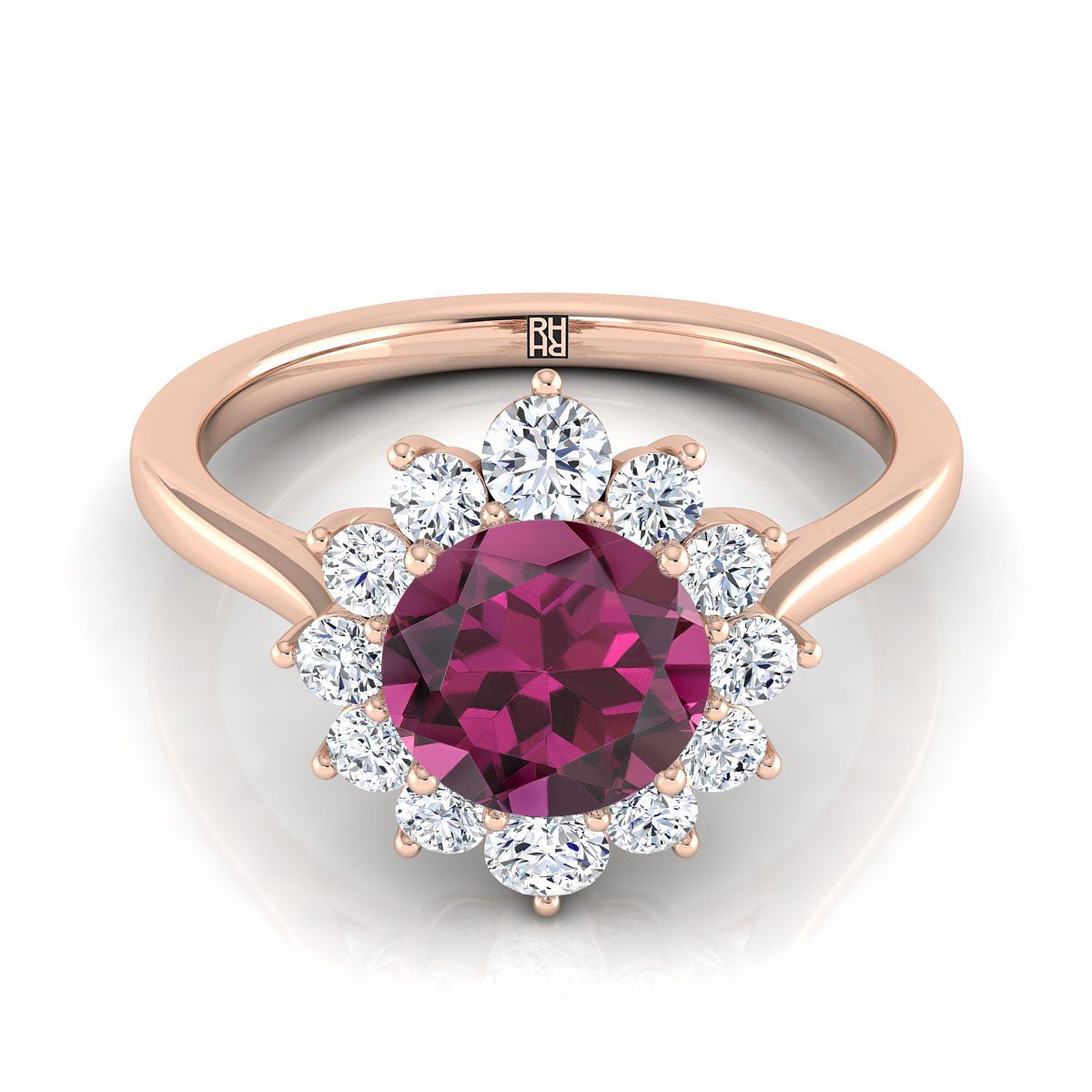 14k Rose Gold Flower Ring Oval Ruby Center Stone With Pink