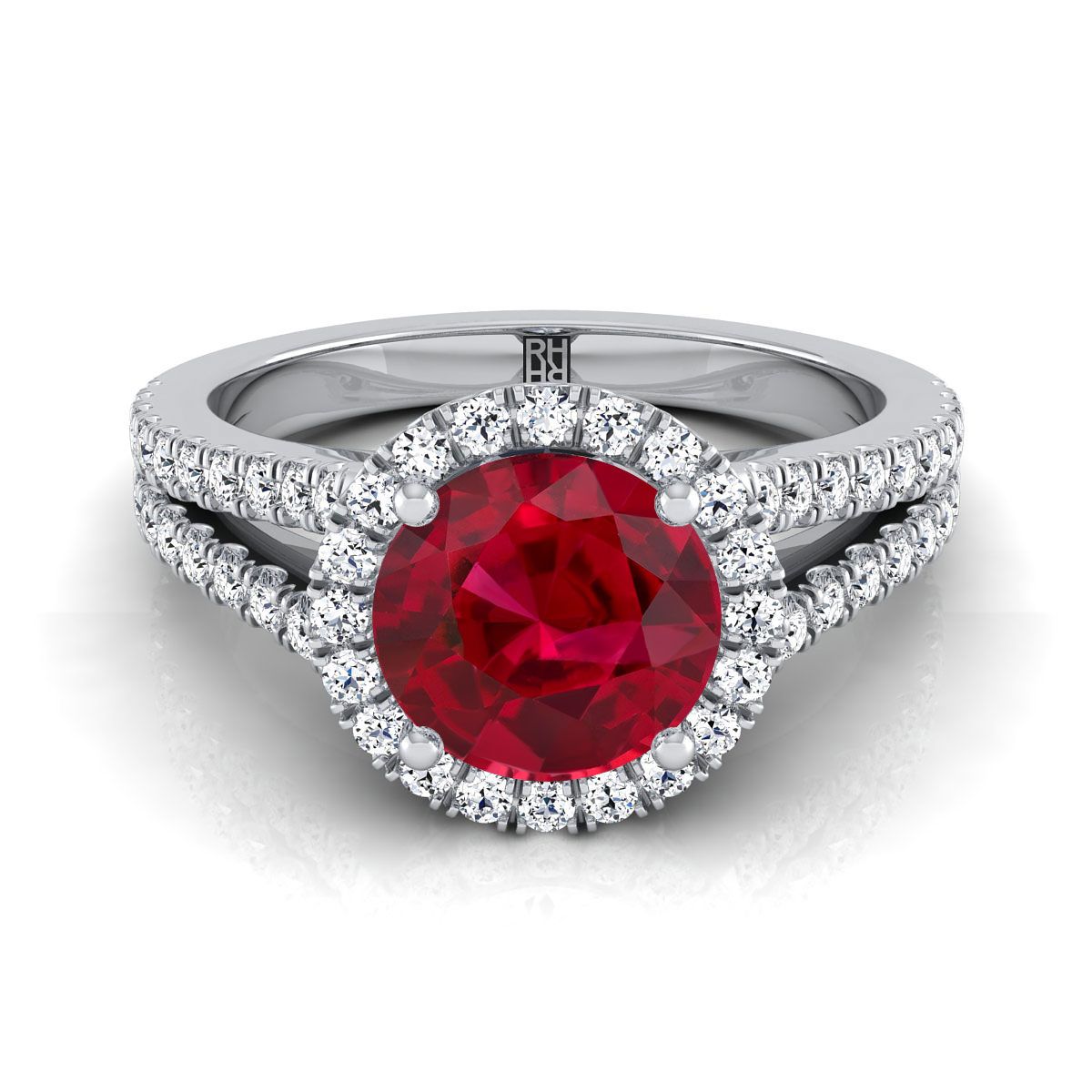 halo Diamond Ruby Engagement Ring 14k Gold 5mm Gemstone