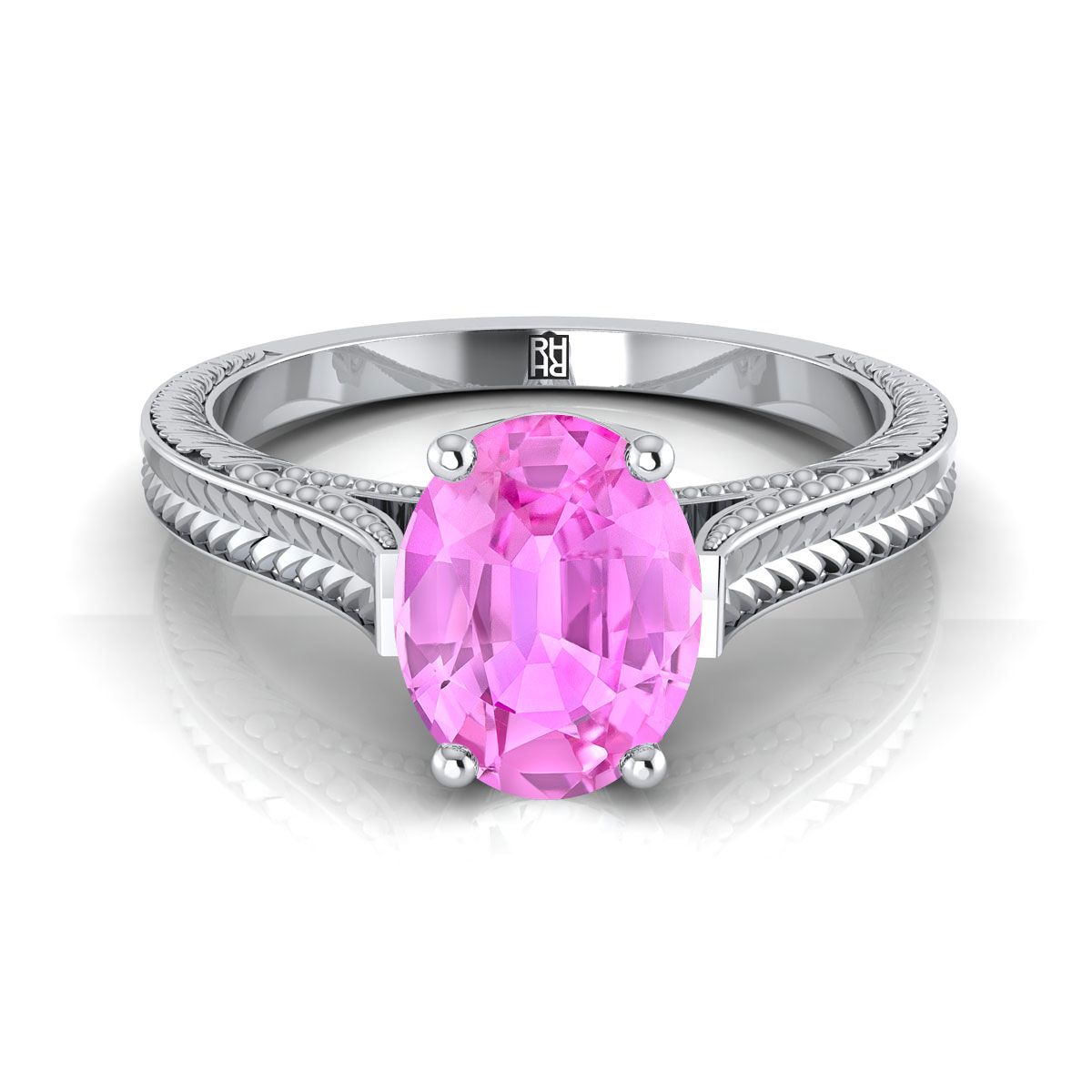 1.30 Ct Pink Sapphire Certified Diamond Ring Lab Created Solid 14K White  Gold