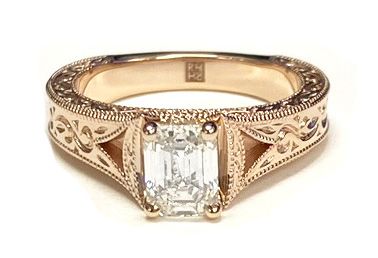 แหวนหมั้นทองคำขาว 14K Asscher Cut สลักด้วยมือและแหวนหมั้น Solitaire Milgrain Vintage