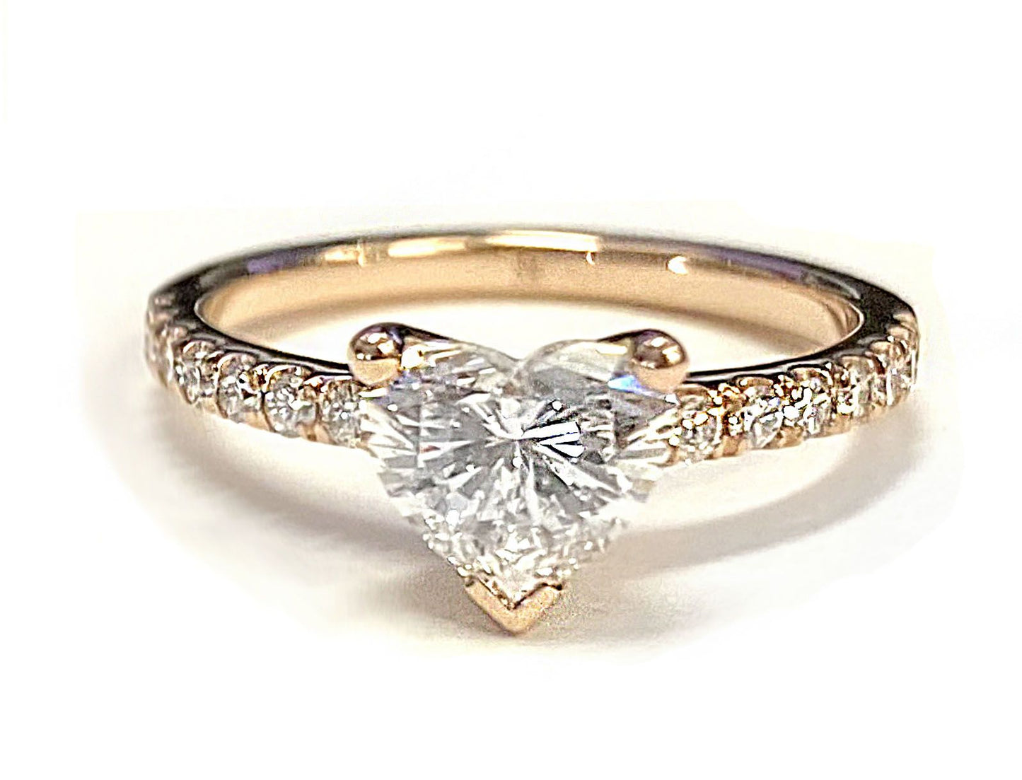 18K Yellow Gold Heart Shape Center Simple Linear Diamond Pave Engagement Ring -1/5ctw