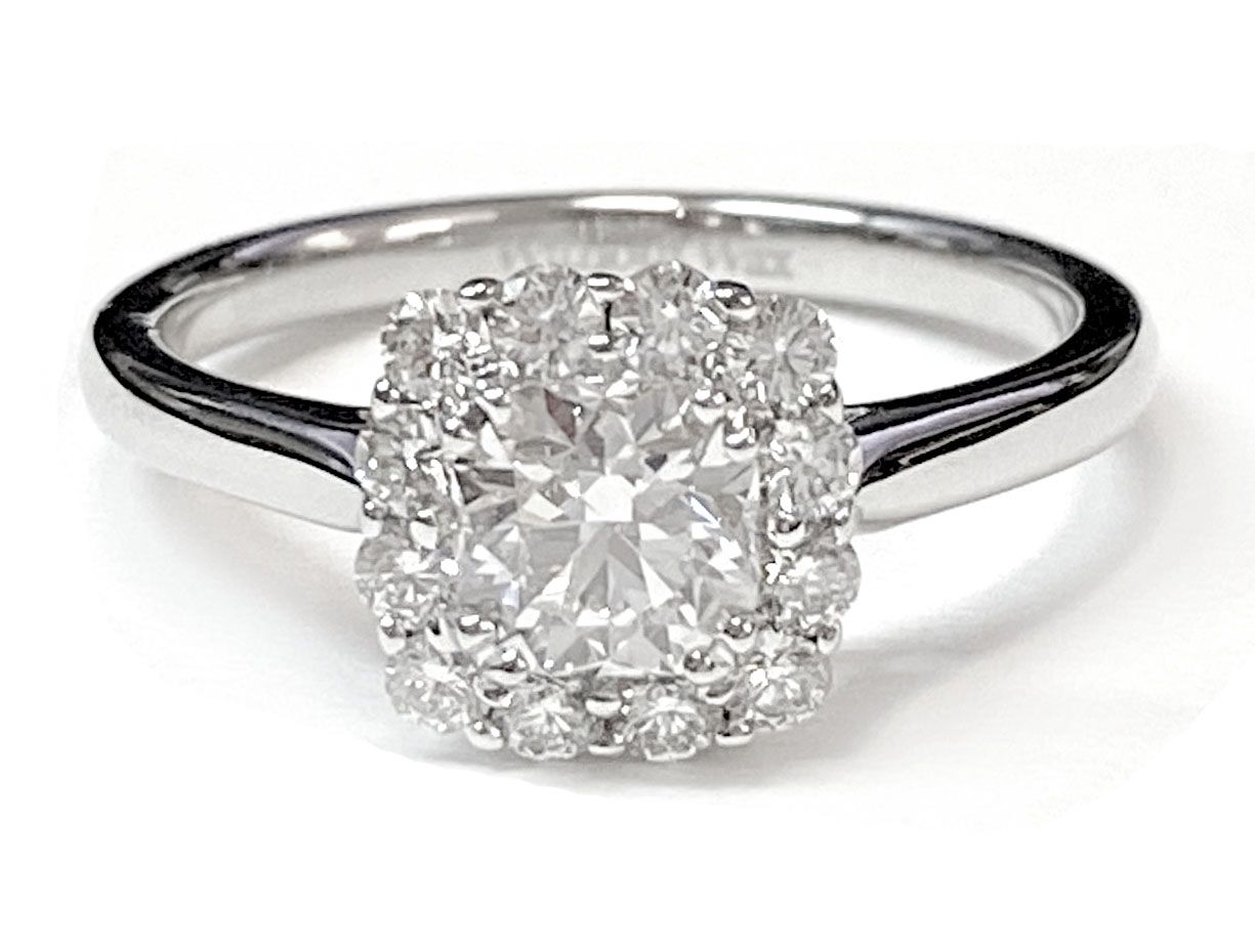 แหวนหมั้นเพชร 14K White Gold Cushion Diamond Floral Halo -1/3ctw