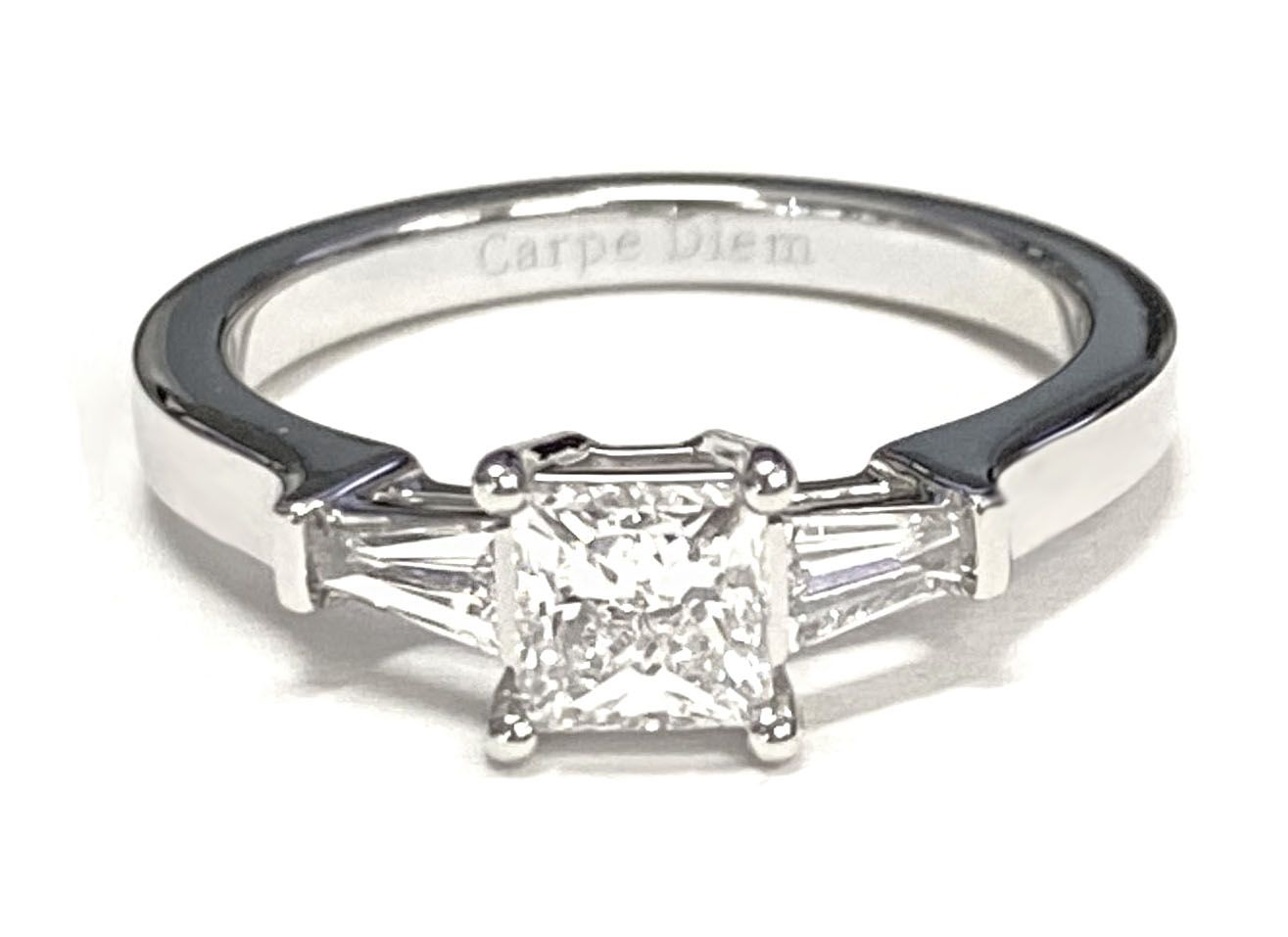 แหวนหมั้นเพชร 14K White Gold Princess Cut Diamond Tapered Baguette Accent -1/4ctw