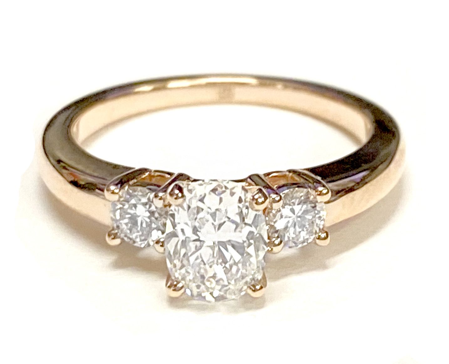 Platinum Oval Diamond Perfectly Matched Round Three Stone Diamond Engagement Ring -1/4ctw