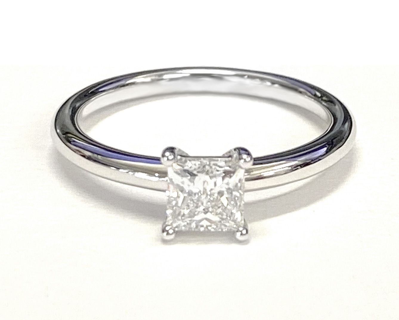 14K White Gold Princess Cut Rounded Comfort Fit Solitaire Engagement Ring