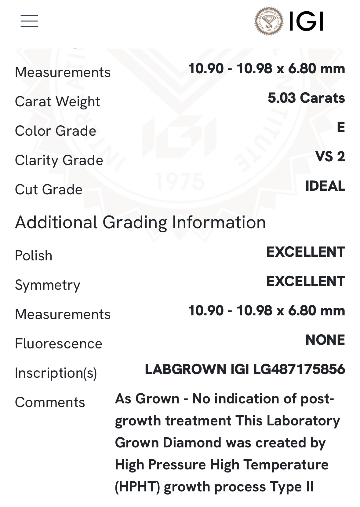 Platinum Dolly Engagement Ring set with Lab Round 5.61ct E VS2 ID EX EX None IGI LG591311574