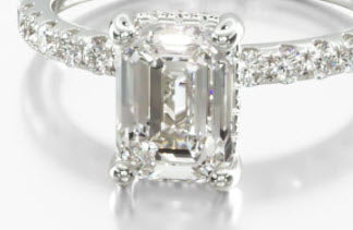 14K White Gold Pavé Hidden Halo Engagement Ring 3.18ct Emerald Cut Center Lab สร้างเพชร GIA 2467444868