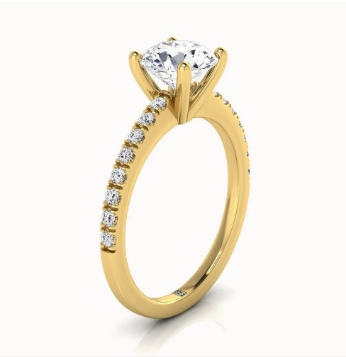 18K Yellow Gold Round Brilliant Simple Linear Diamond Pave Engagement Ring w/ Lab Grown 2.42ct LG624426639