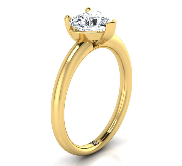 18K Yellow Gold Heart Shape 4.9 Carat Lab Grown (LG605350781) Center Rounded Comfort Fit Solitaire Engagement Ring