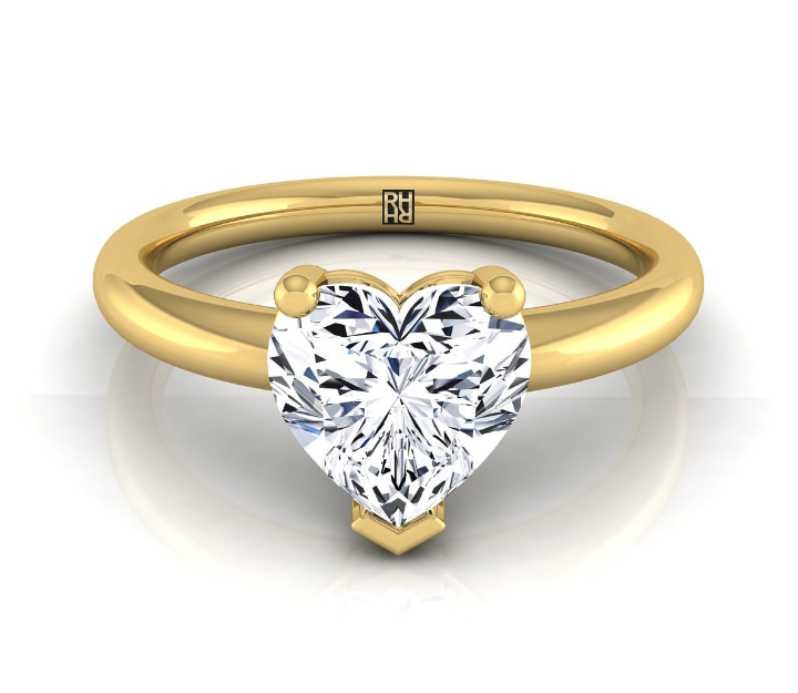 18K Yellow Gold Heart Shape 4.9 Carat Lab Grown (LG605350781) Center Rounded Comfort Fit Solitaire Engagement Ring