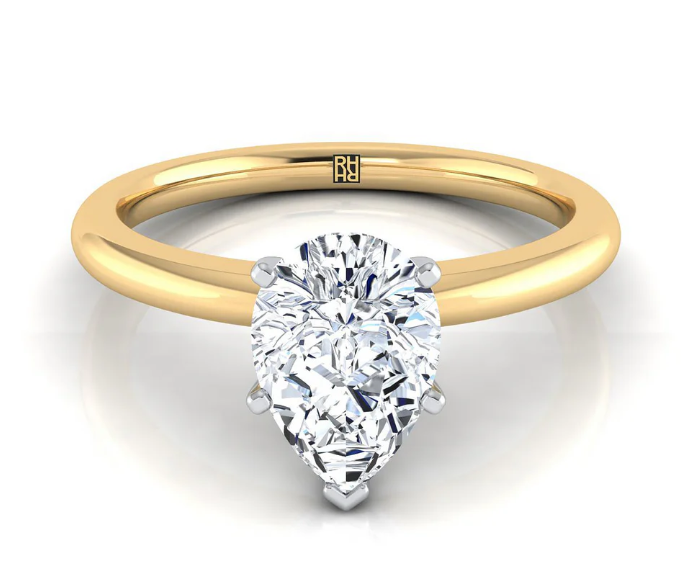 14K Yellow Gold Pear Shape Center Round Comfort Fit Claw Prong Solitaire Engagement Ring SKU: FY80128HIVS-PS125RH Size 6, Center Diamond Lab Pear 4.01 E VS1 IGI  LG633476282