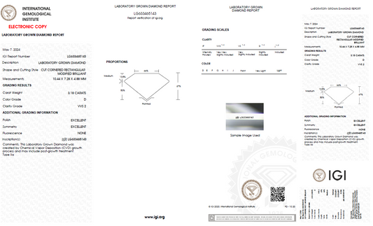 Radiant 3.18ct D VVS2 EX EX None IGI LG633465143