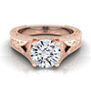 14K Rose Gold Round Brilliant Hand แกะสลักและแหวนหมั้น Solitaire วินเทจ Milgrain