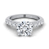 14K White Gold Round Brilliant Simple Linear Diamond Pave Engagement Ring