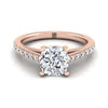 14K Rose Gold Cushion Diamond French Pave Cathedral Style Solitaire Engagement Ring -1/4ctw