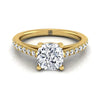 18K Yellow Gold Cushion Diamond French Pave Cathedral Style Solitaire Engagement Ring -1/4ctw