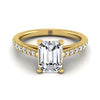 18K สีเหลืองทองมรกตตัดเพชร French Pave Cathedral สไตล์แหวนหมั้น Solitaire -1/4ctw