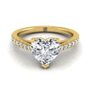 14K Yellow Gold Heart Shape Center Diamond French Pave Cathedral Style Solitaire Engagement Ring -1/4ctw