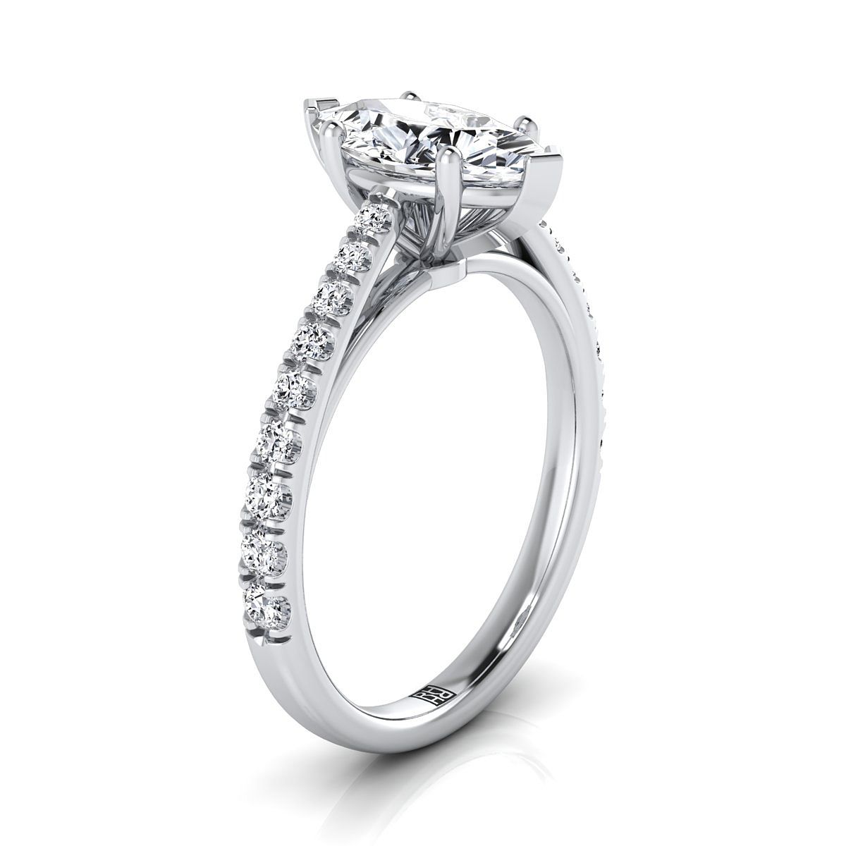 แหวนหมั้นเพชรแพลตตินัม Marquise French Pave Cathedral สไตล์ Solitaire -1/4ctw