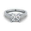 18K White Gold Princess Cut Diamond French Pave Cathedral Style Solitaire Engagement Ring -1/4ctw