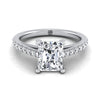 14K White Gold Radiant Cut Center Diamond French Pave Cathedral Style Solitaire Engagement Ring -1/4ctw