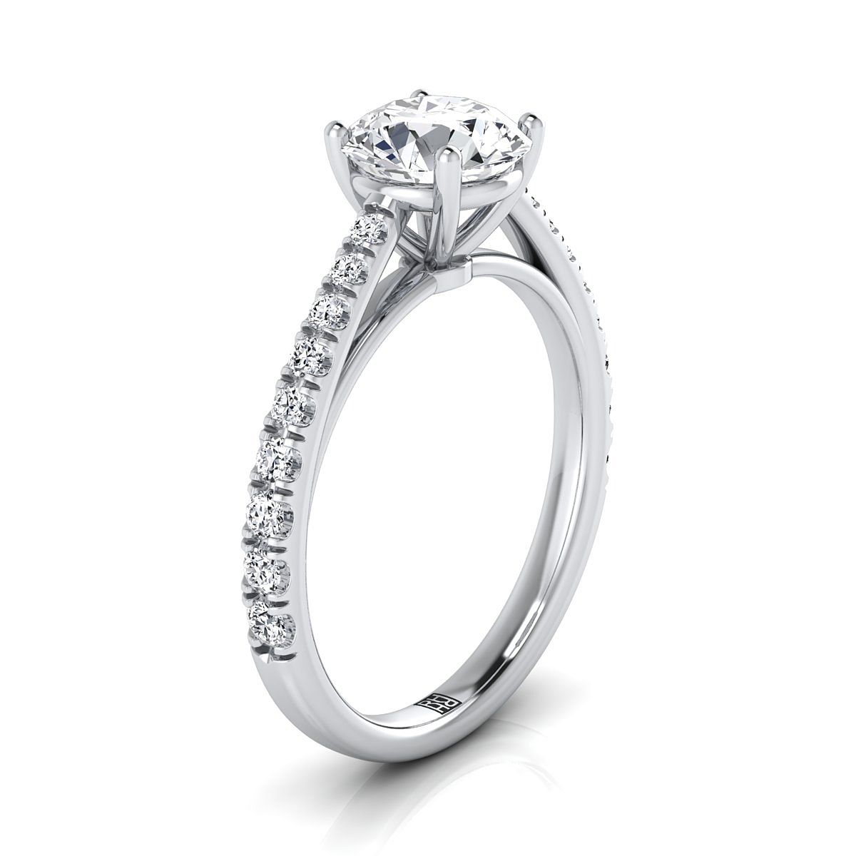 18K White Gold Round Brilliant Diamond French Pave Cathedral Style Solitaire แหวนหมั้น -1/4ctw