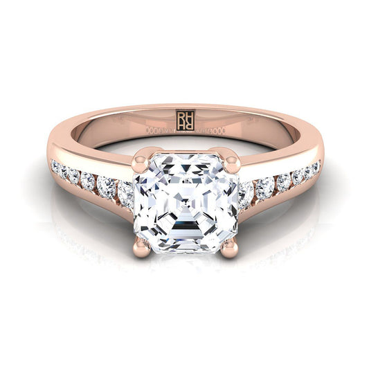 แหวนหมั้นเพชร 14K Rose Gold Asscher Cut Contemporary Tapered -1/6ctw