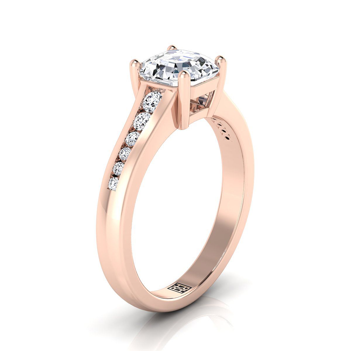 แหวนหมั้นเพชร 14K Rose Gold Asscher Cut Contemporary Tapered -1/6ctw