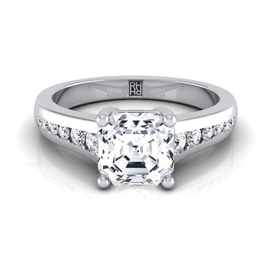 Platinum Asscher Cut Contemporary Tapered Diamond Channel Engagement Ring -1/6ctw