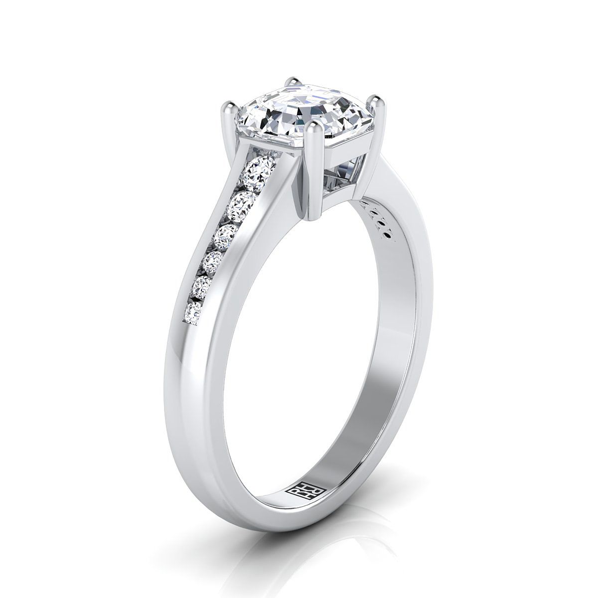 แหวนหมั้นเพชร 14K White Gold Asscher Cut Contemporary Tapered -1/6ctw