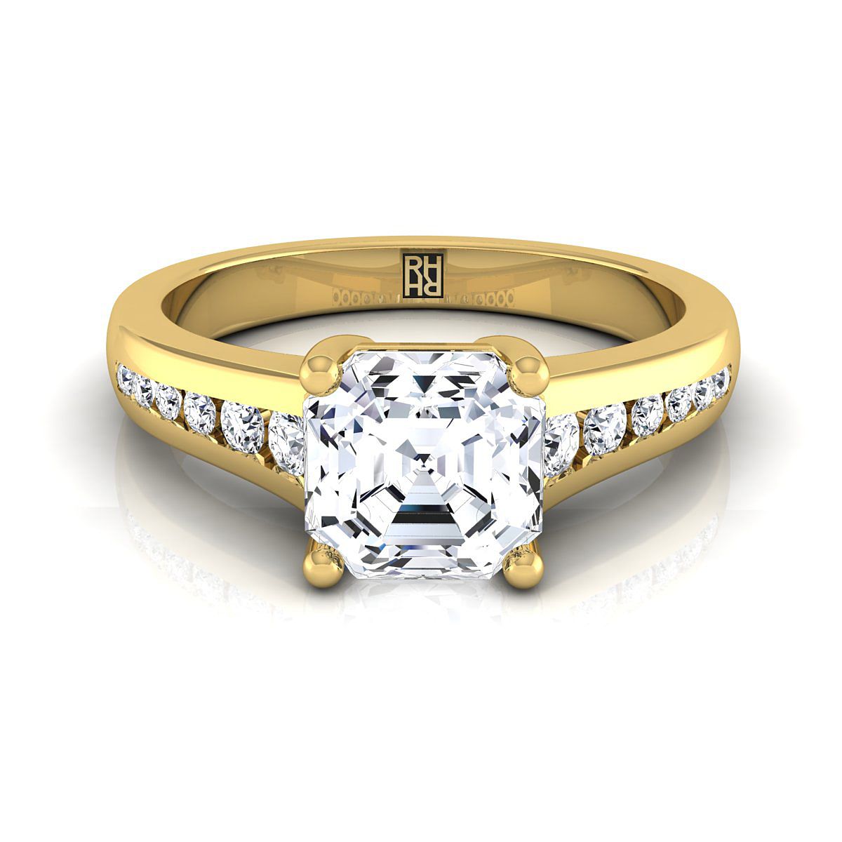 แหวนหมั้นเพชร 14K Yellow Gold Asscher Cut Contemporary Tapered -1/6ctw