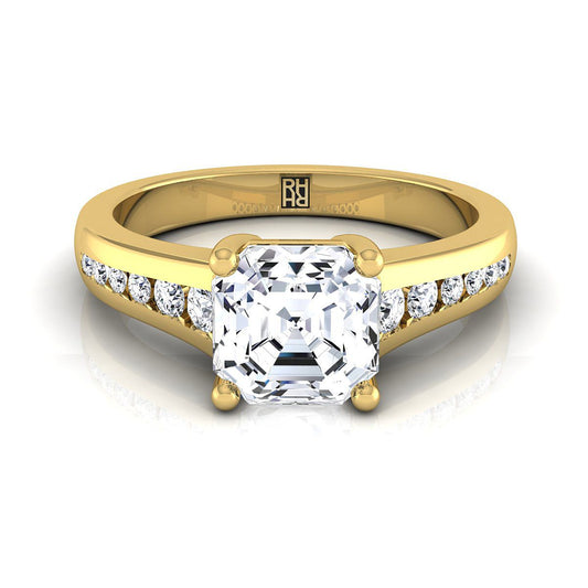 แหวนหมั้นเพชร 18K Yellow Gold Asscher Cut Contemporary Tapered -1/6ctw