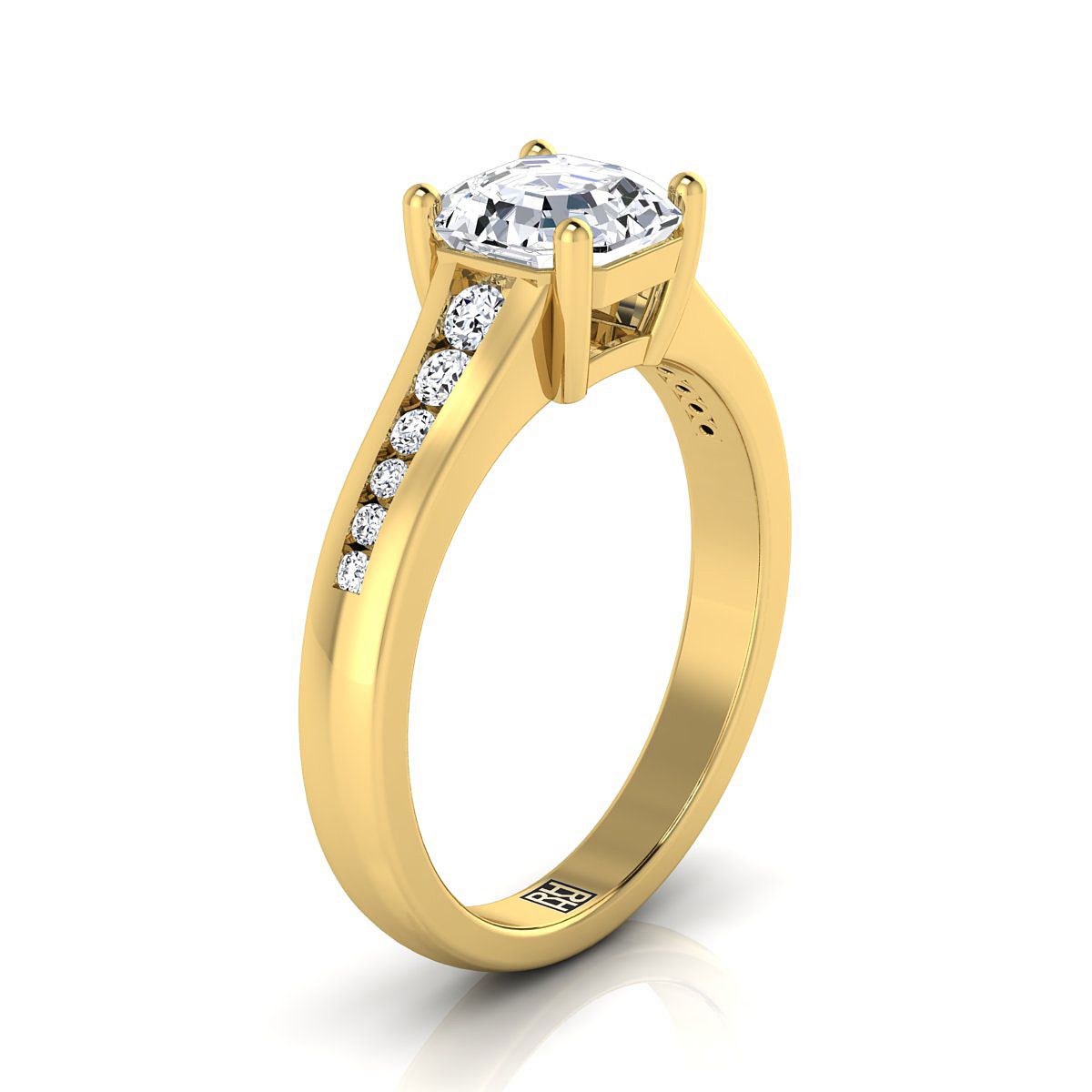 แหวนหมั้นเพชร 14K Yellow Gold Asscher Cut Contemporary Tapered -1/6ctw