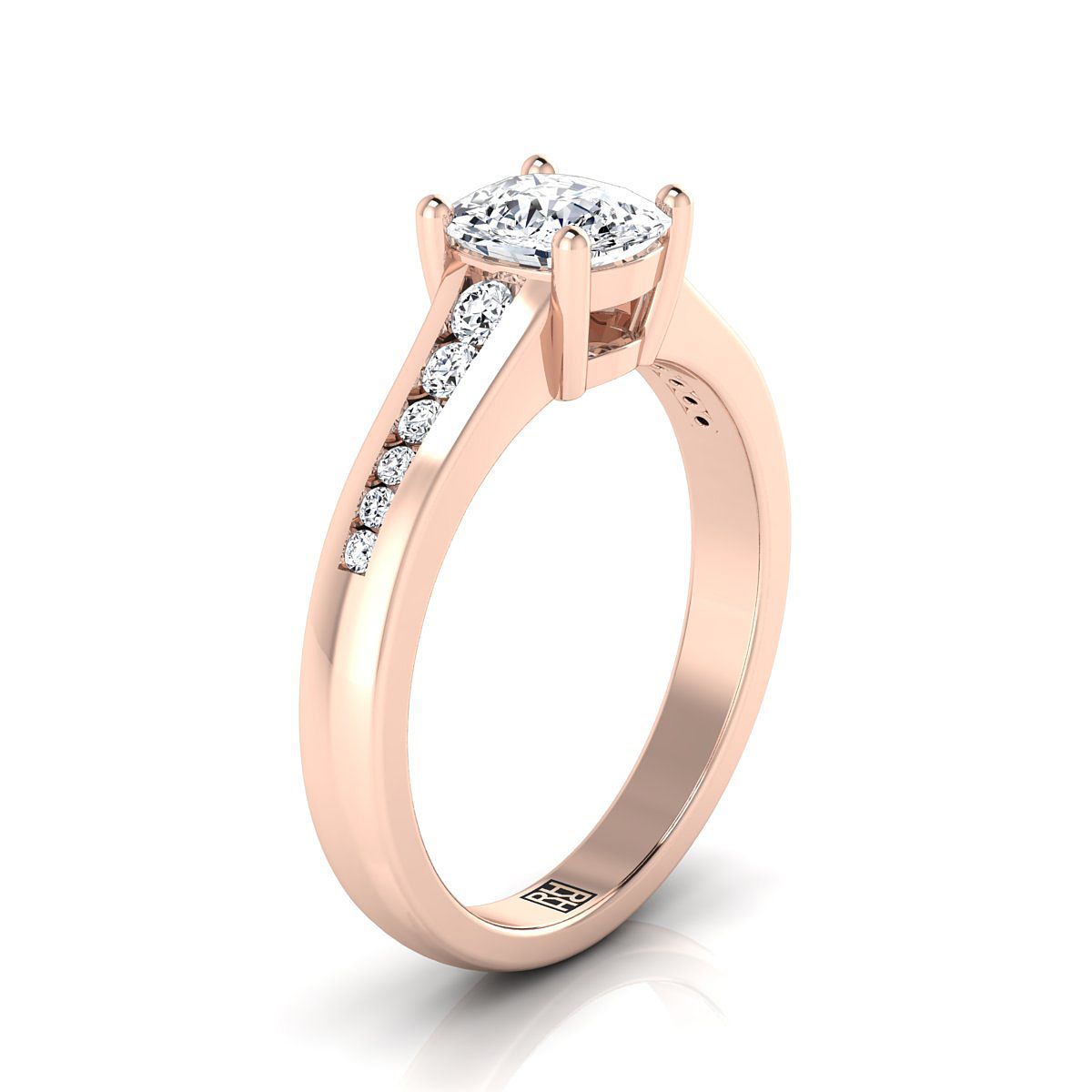 แหวนหมั้นเพชรทรงหยดน้ำ 14K Rose Gold Cushion Contemporary Tapered -1/6ctw