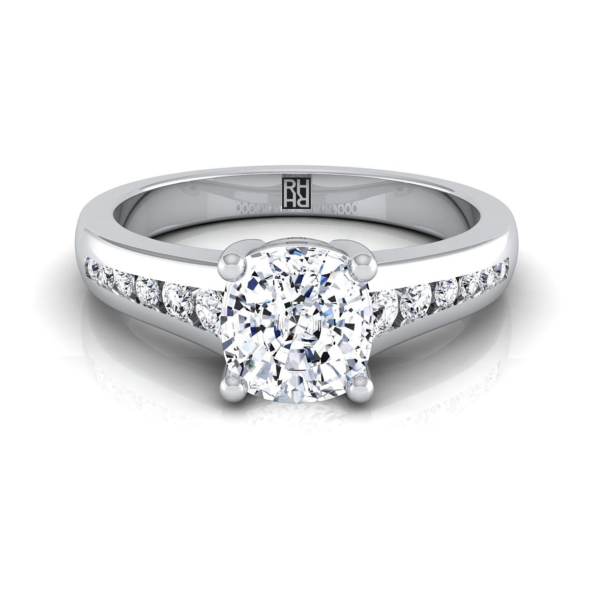 แหวนหมั้นเพชรแถว 14K White Gold Cushion Contemporary Tapered Diamond -1/6ctw