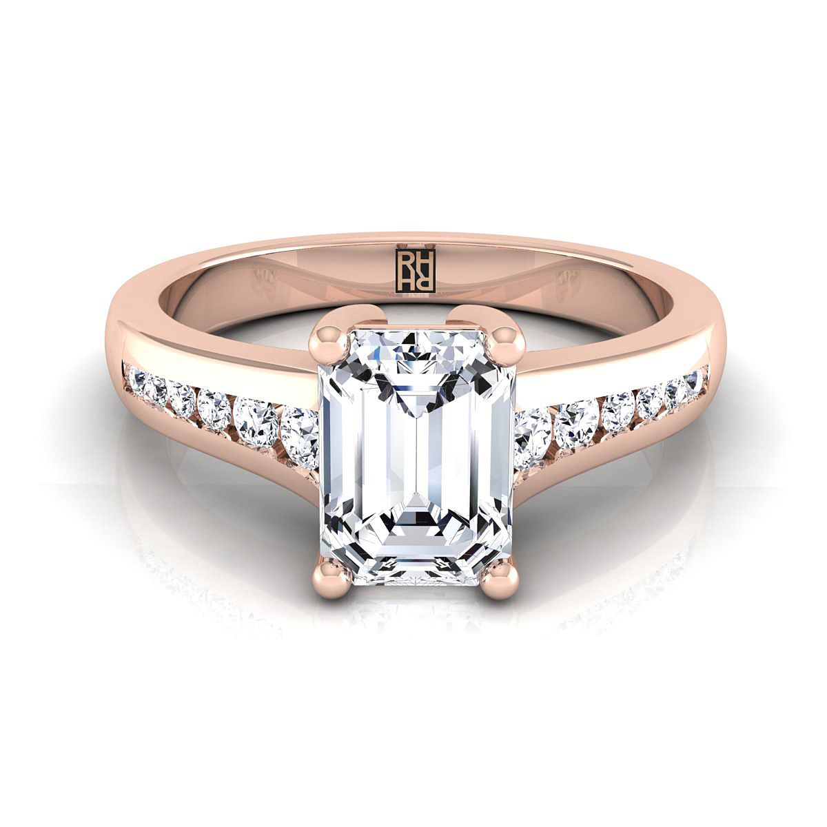 แหวนหมั้นเพชรทรงหยดน้ำ 14K Rose Gold Emerald Cut -1/6ctw