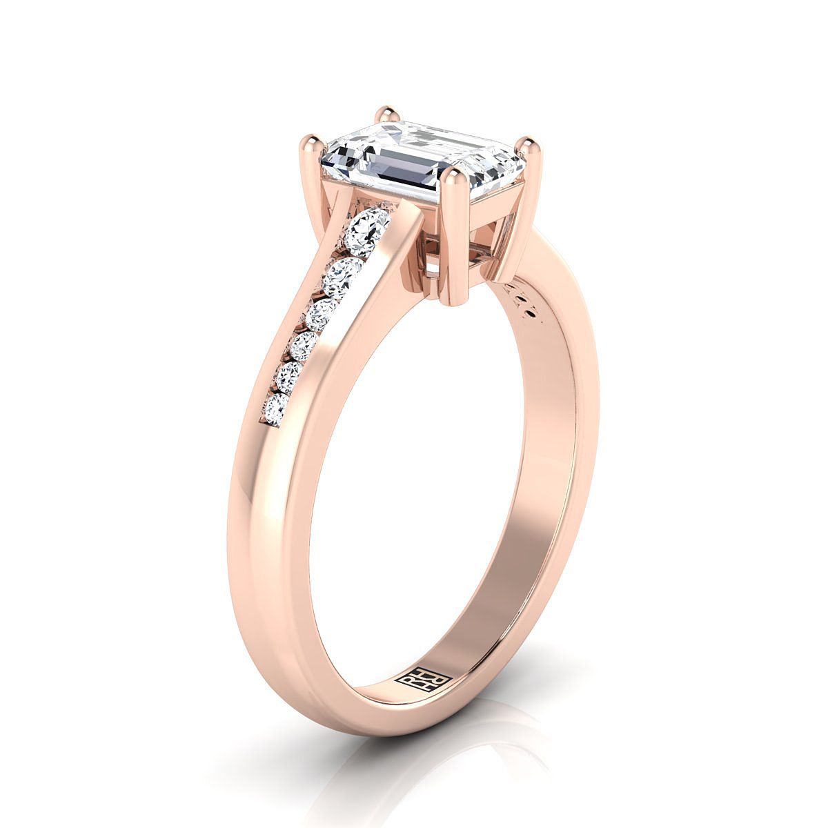 แหวนหมั้นเพชรทรงหยดน้ำ 14K Rose Gold Emerald Cut -1/6ctw