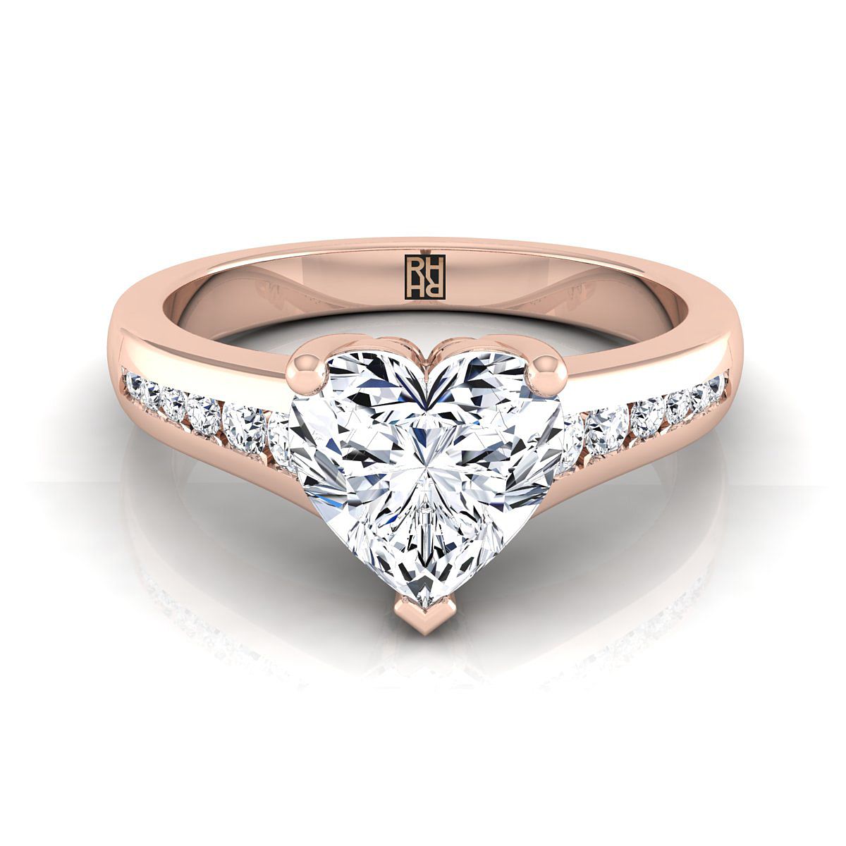 แหวนหมั้นเพชรทรงหัวใจ 14K Rose Gold Center Contemporary Tapered Channel -1/6ctw