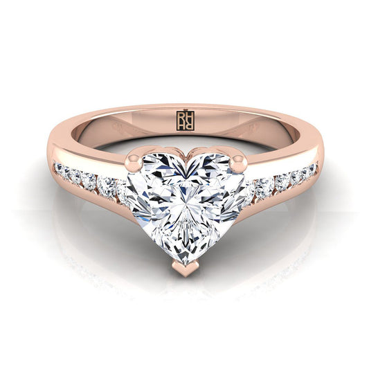 แหวนหมั้นเพชรทรงหัวใจ 14K Rose Gold Center Contemporary Tapered Channel -1/6ctw