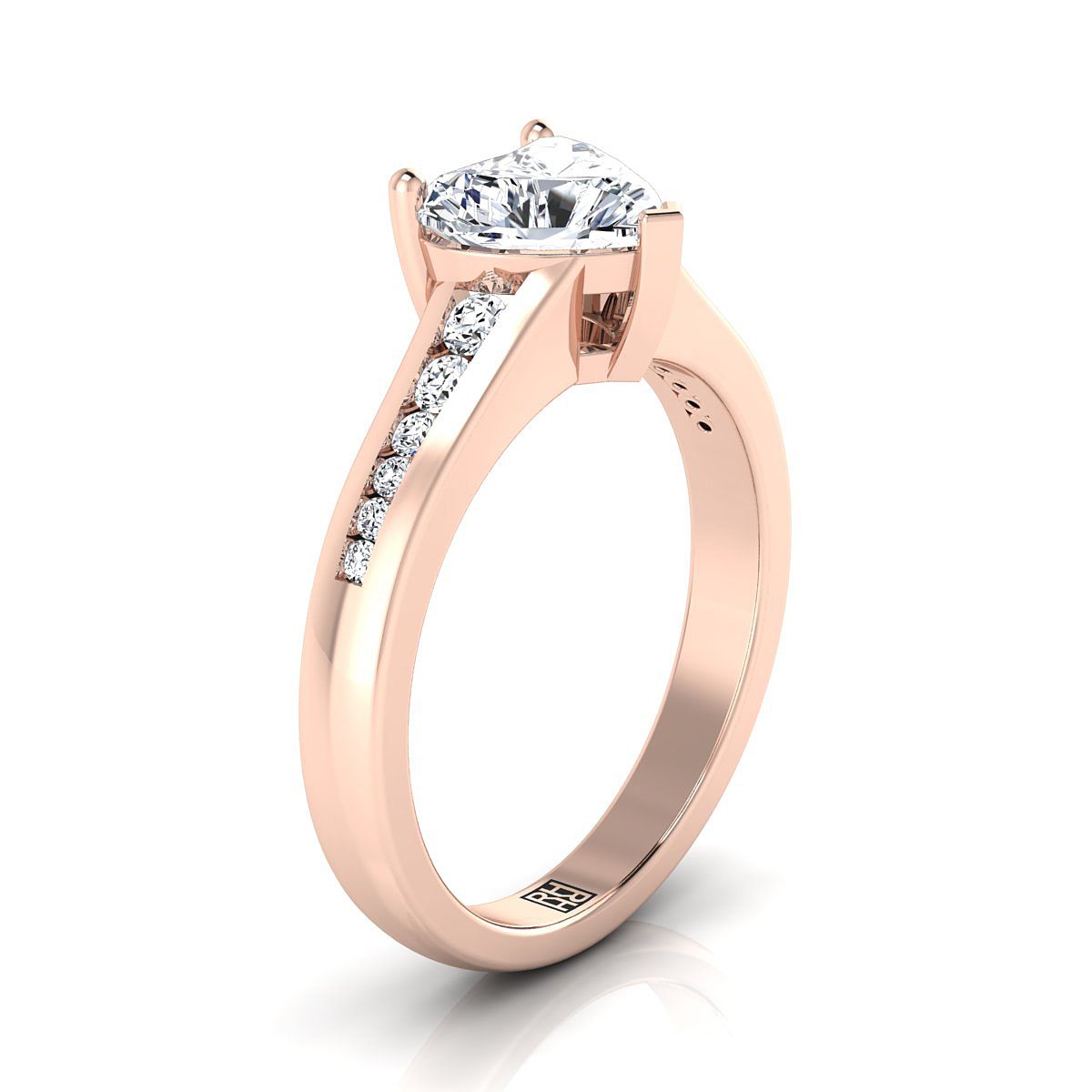 แหวนหมั้นเพชรทรงหัวใจ 14K Rose Gold Center Contemporary Tapered Channel -1/6ctw