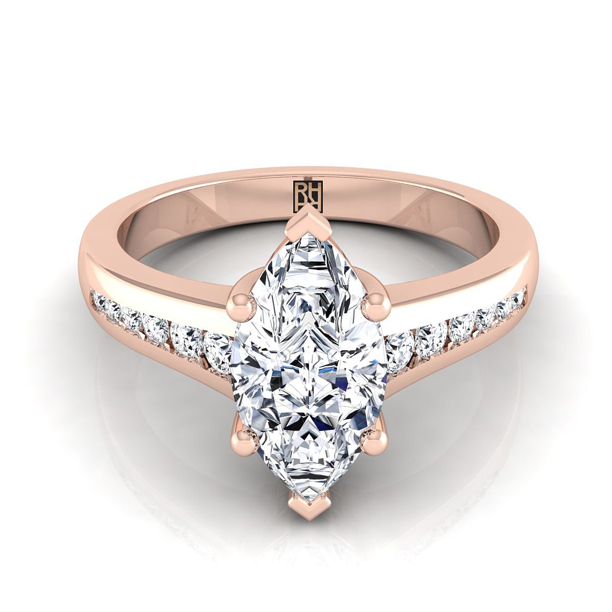 แหวนหมั้นเพชรทรงหยดน้ำ 14K Rose Gold Marquise Contemporary -1/6ctw