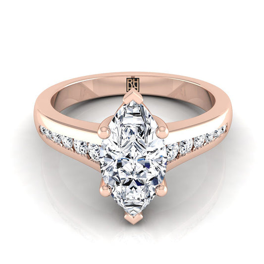 14K Rose Gold Marquise  Contemporary Tapered Diamond Channel Engagement Ring -1/6ctw