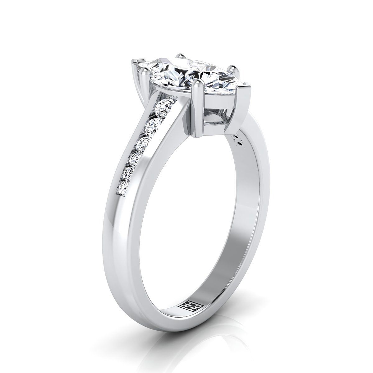 แหวนหมั้นเพชร 14K White Gold Marquise Contemporary Tapered -1/6ctw