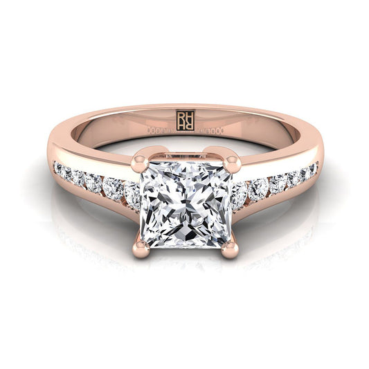 แหวนหมั้นเพชรทรงหยดน้ำ 14K Rose Gold Princess Cut Contemporary Tapered -1/6ctw