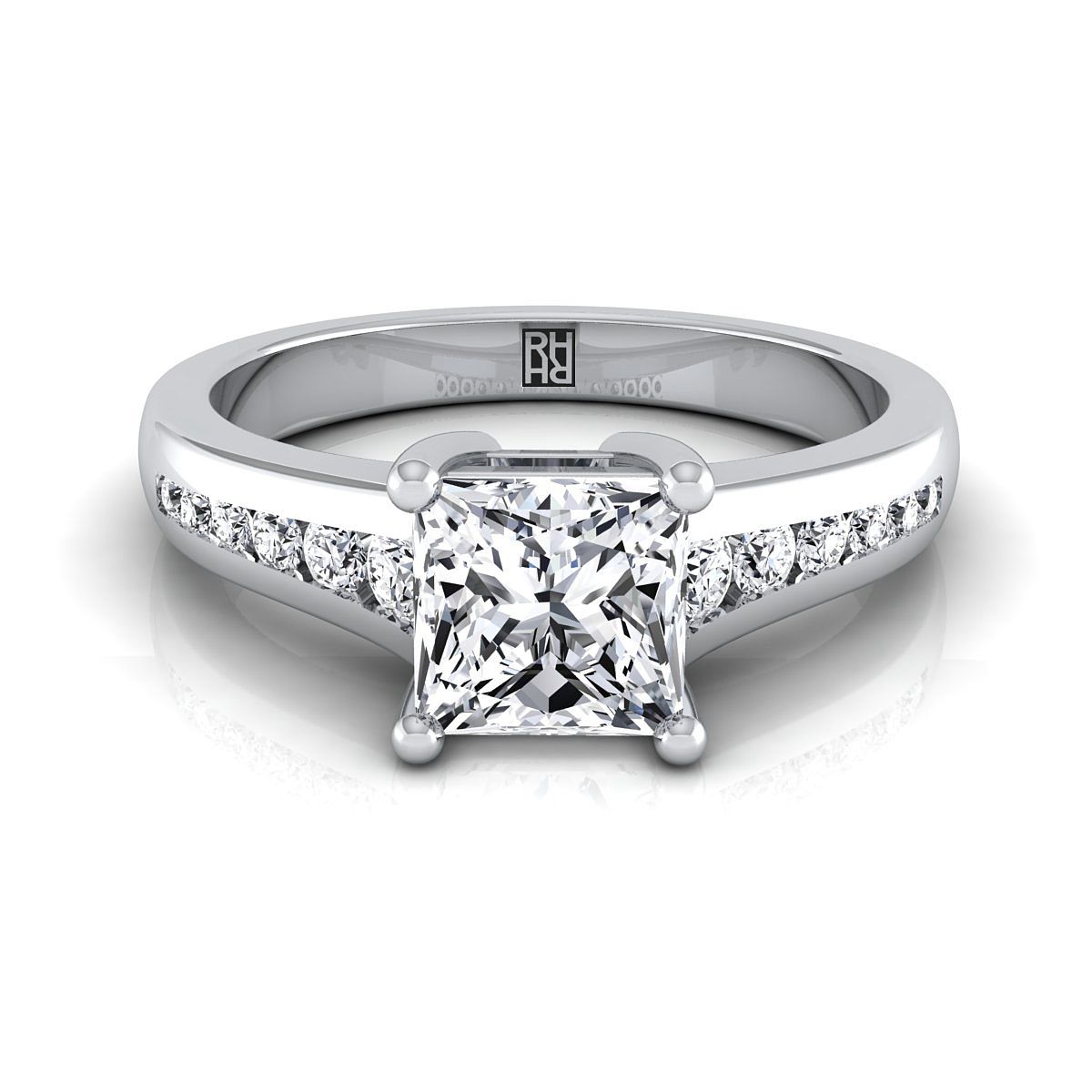 แหวนหมั้นเพชรแถว 14K White Gold Princess Cut Contemporary Tapered -1/6ctw