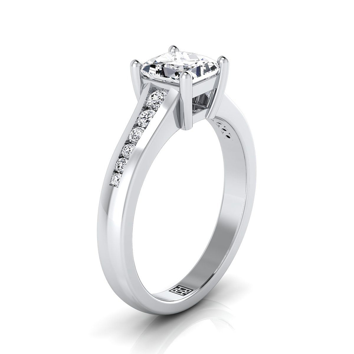 แหวนหมั้นเพชรแถว 14K White Gold Princess Cut Contemporary Tapered -1/6ctw