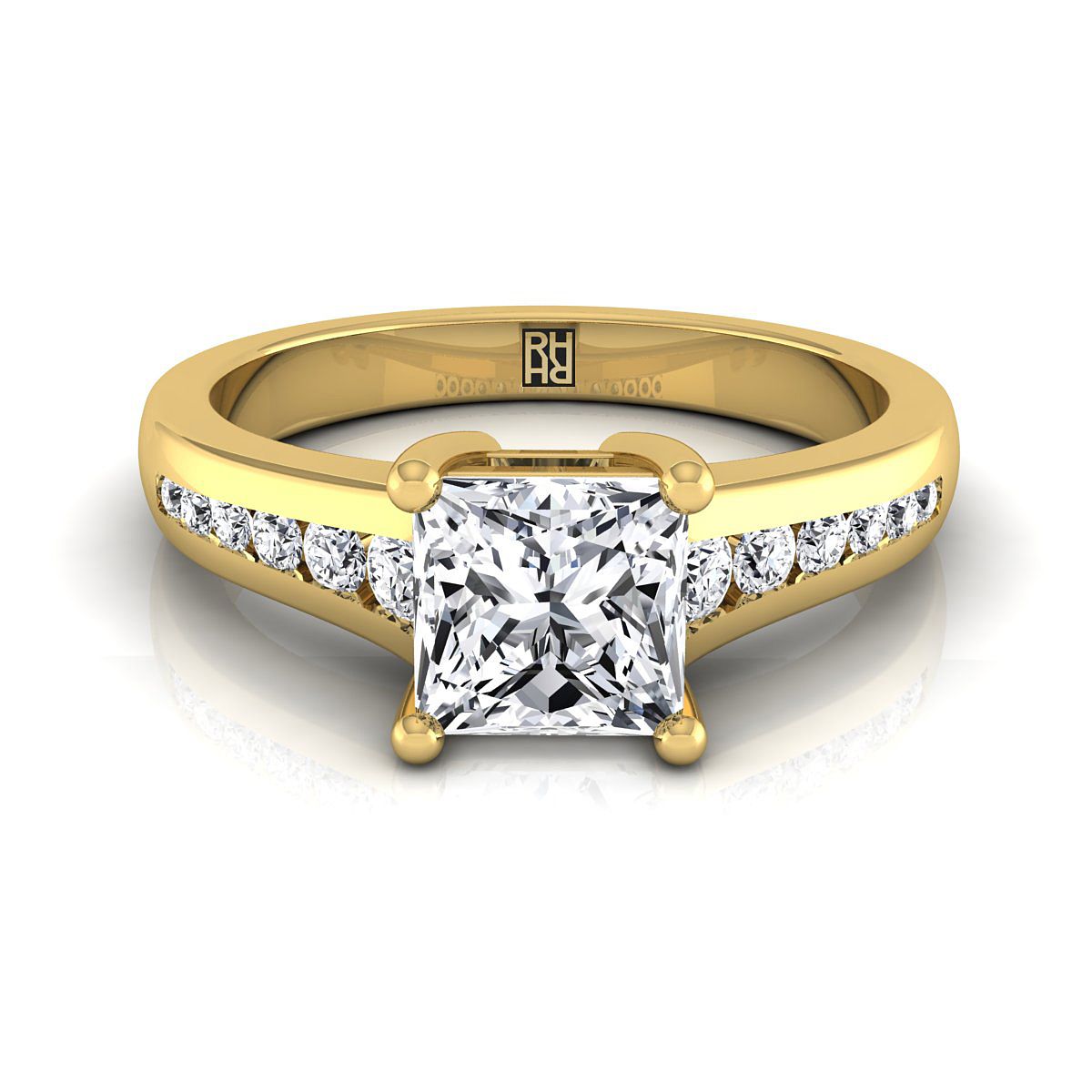 แหวนหมั้นเพชรแถว 18K Yellow Gold Princess Cut Contemporary Tapered -1/6ctw