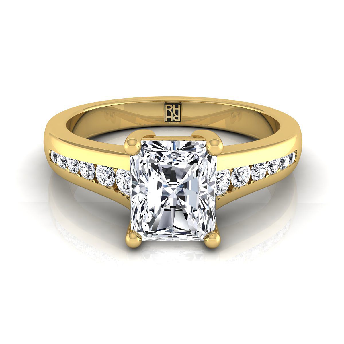 แหวนหมั้นเพชรทรงหยดน้ำ 18K Yellow Gold Radiant Cut Center -1/6ctw