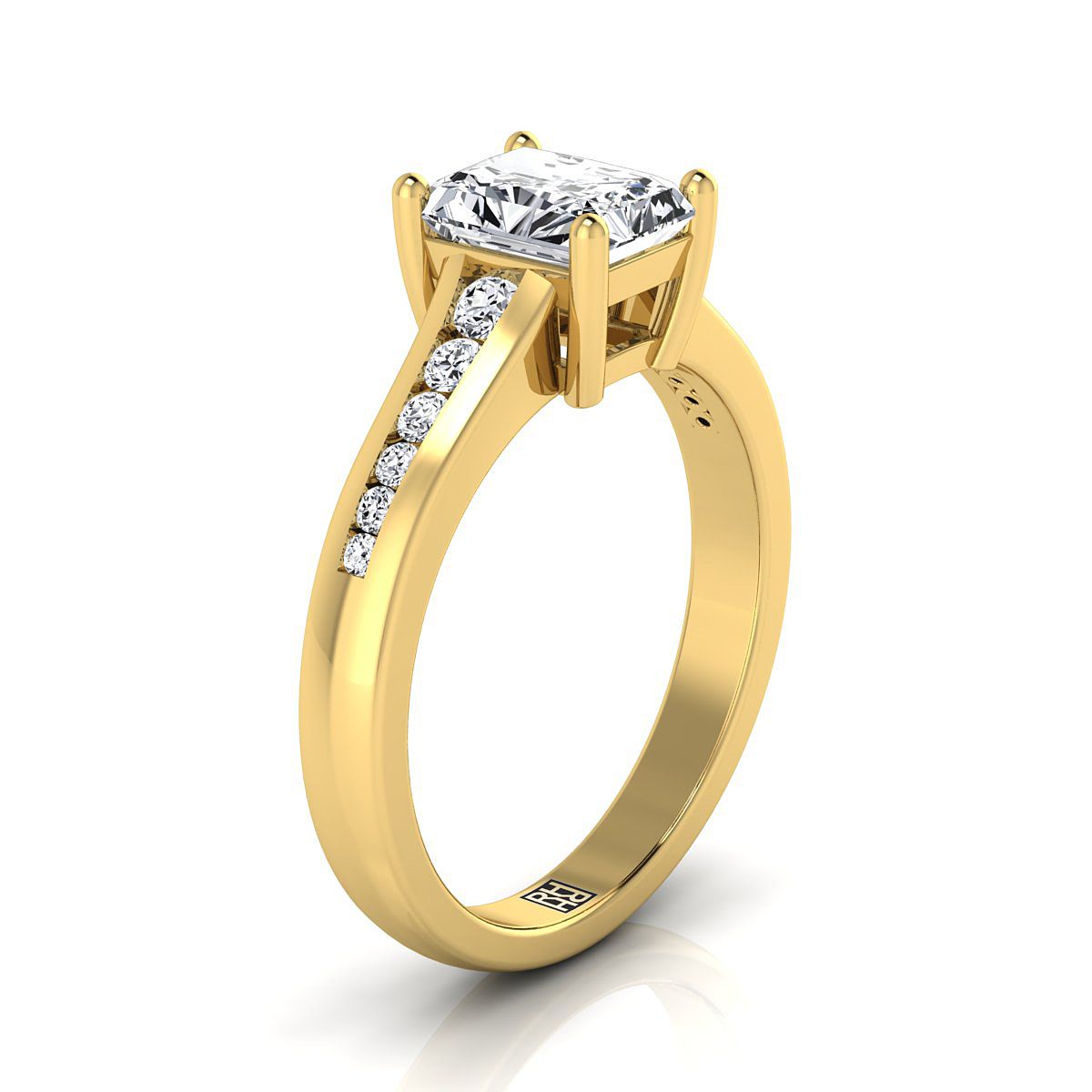 แหวนหมั้นเพชรแถว 14K Yellow Gold Radiant Cut Center -1/6ctw