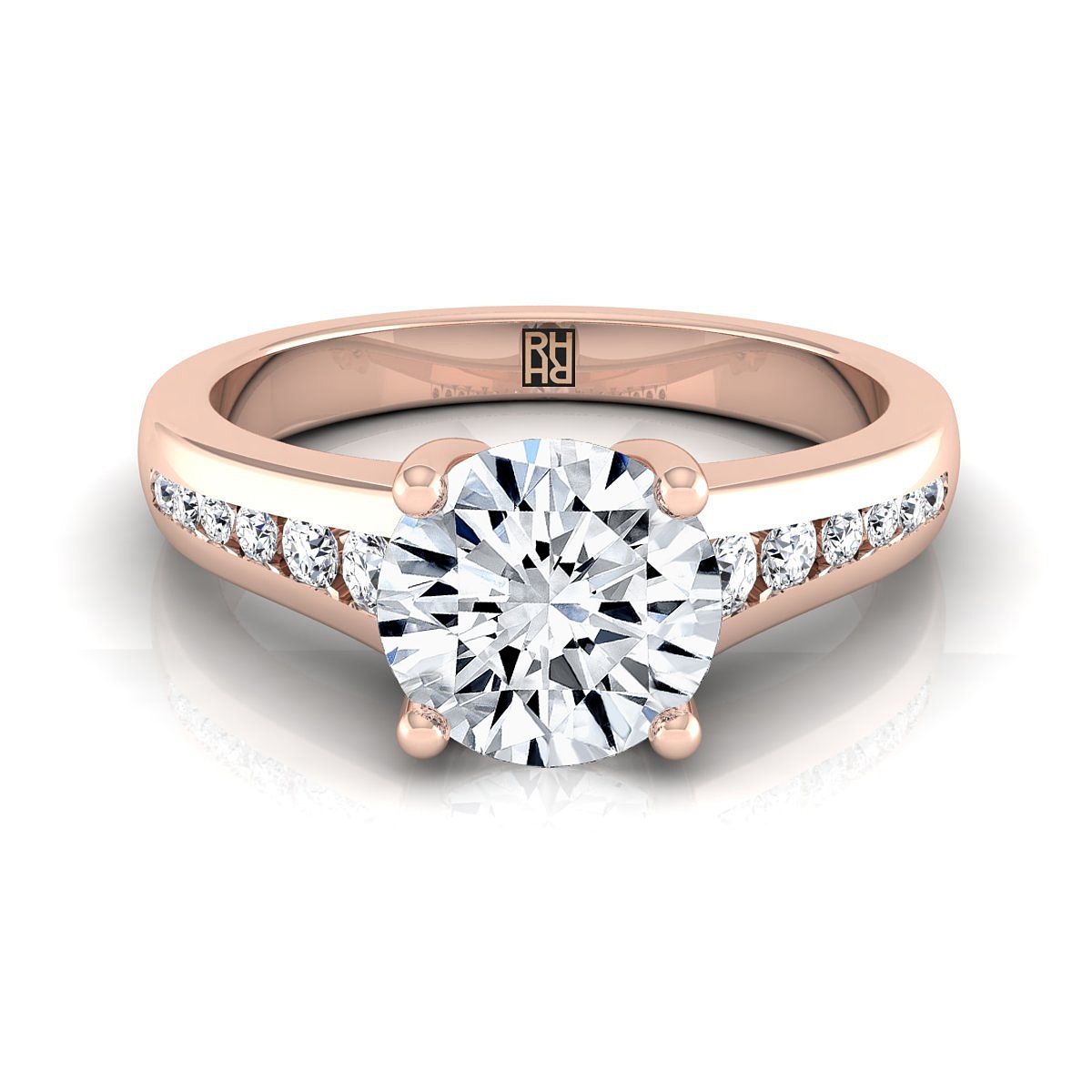 14K Rose Gold Round Brilliant Contemporary Tapered Diamond Channel Engagement Ring -1/6ctw